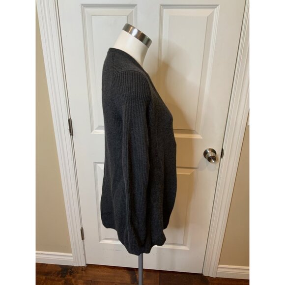 Brooks 346 Gray Rib Knit 100% Merino Wool Open Front Cardigan, Size S - Picture 2 of 5